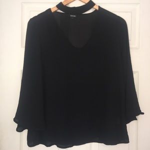 Ana Flowy Mesh Black Top with Neck Piece